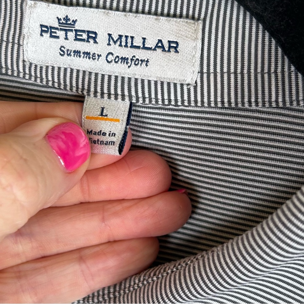 Peter Millar Charcoal Striped Drum Performance Polo Shirt Men’s Size Large - Picture 4 of 11